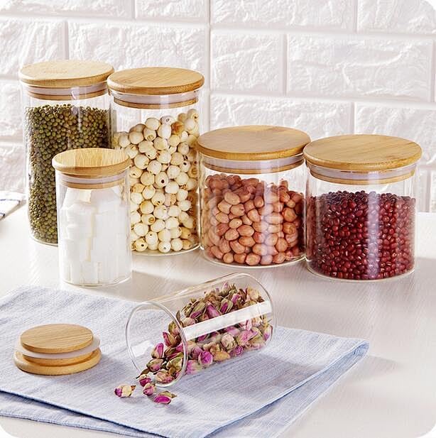 Glass Food Storage Jars, Glass Jars with Bamboo Lids, Kitchen Storage Jars, Canisters with Airtight Lids for Spice, Coffee, Cookie, Set of 5, Pantry Organizers-Ruum Studio Home