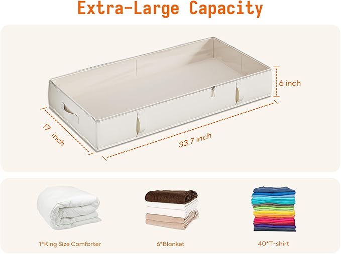Vailando Under Bed Storage Containers, Underbed Storage Bins with 6 Inches Tall, Clothes Storage Box with Sturdy Handles and Sidewalls, Beige, 2-Pack-Ruum Studio Home