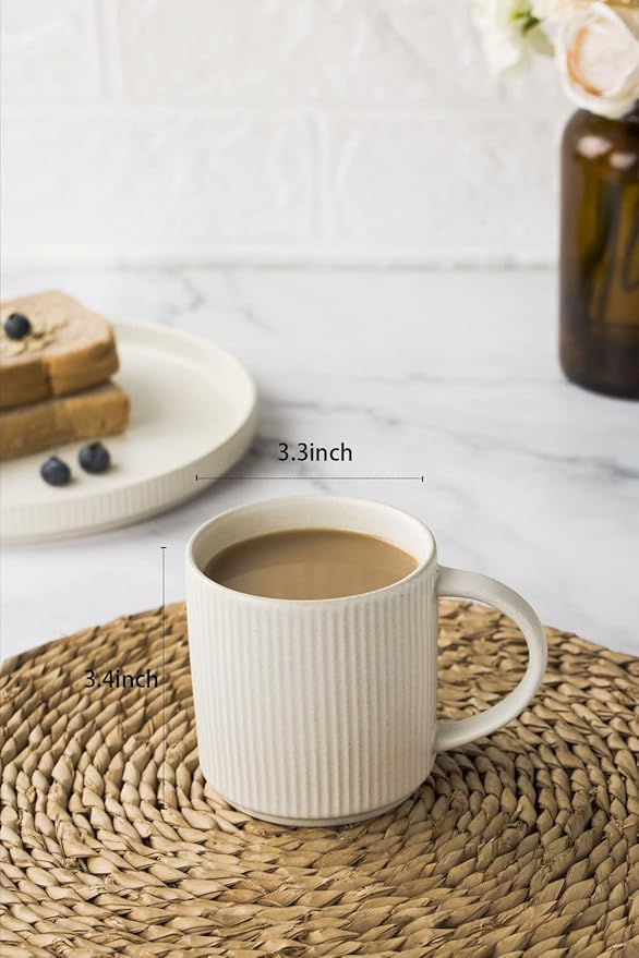 famiware Coffee Mug Set for 4, Star 12 oz Catering Mugs Cup Set with Handle for Coffee, Tea, Cocoa, Milk - Ceramic Stoneware Drinkware Set, Matte White-Ruum Studio Home