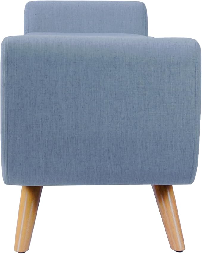 HomePop Modern Storage Bench with Wood Legs |Homepop Home Décor|Bench with Storage for Living Room & Bedroom - French Blue Woven-Ruum Studio Home