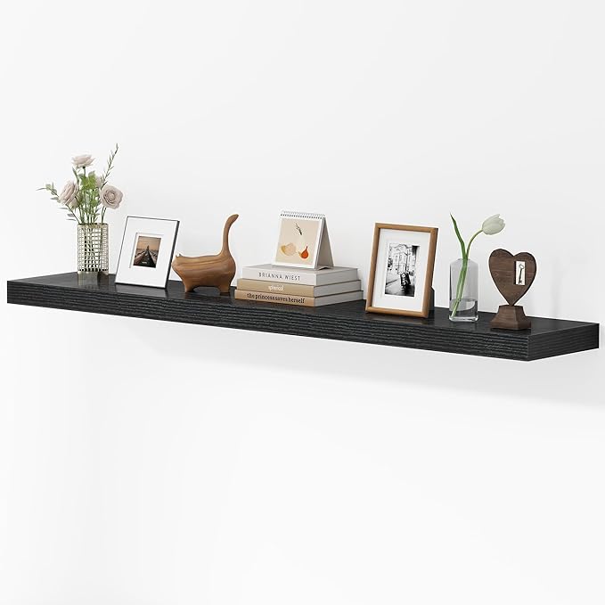 55 Inches Floating Shelves for Wall, 9.3" Deep Long Floating Shelves Set of 1, Large Display & Storage Shelf, Wall Shelf for Bathroom Bedroom Living Room Kitchen Office, Black-Ruum Studio Home