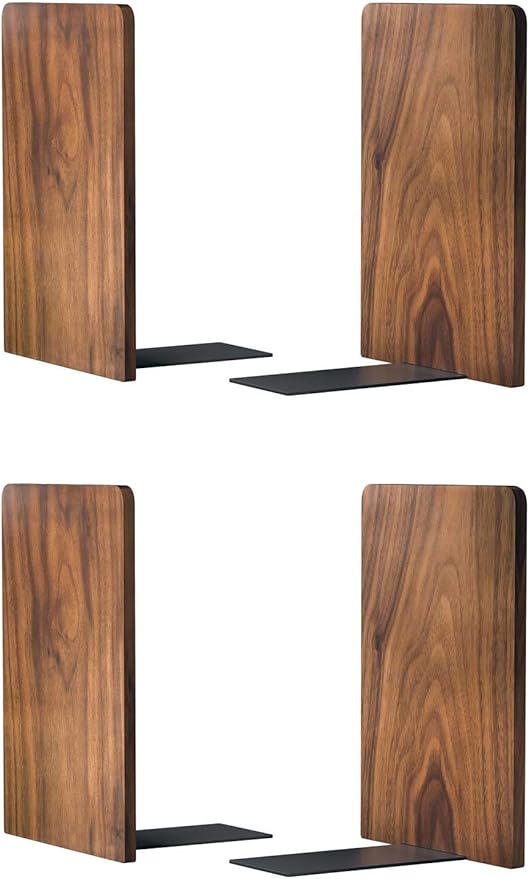 Large Bookend Hold Heavy Books- 7x4x5in 2 Pack Wood Bookends for Heavy Books Heavy Duty Walnut Book Ends for Men Wood Bookends for Office Desk Non-Skid-Ruum Studio Home