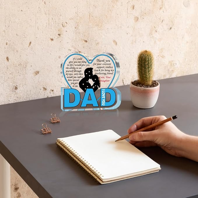 Best Dad Ever Gift from Daughter Son - Acrylic Heart-Shaped Plaque Father’s Day Birthday Gift - Unique Keepsake Desk Decor with Personalized Message-Ruum Studio Home
