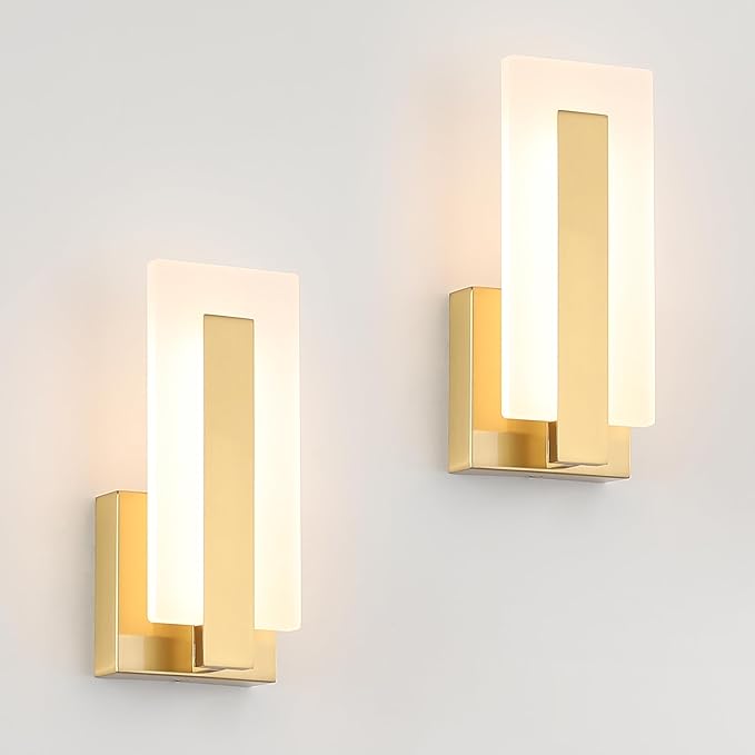 Joosenhouse Modern LED Wall Sconce Set of 2, Dimmable Hardwired Bathroom Vanity Light Indoor Wall Sconce for Hallway, Bedroom, Study, Living Room, 9.76 Inch Brass Wall Lights-Ruum Studio Home