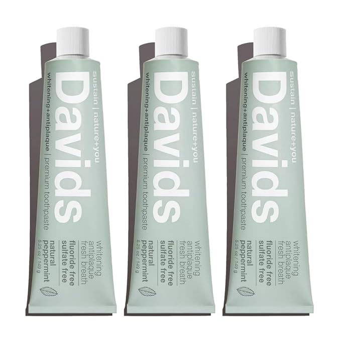 Davids Fluoride Free Toothpaste, Teeth Whitening, Antiplaque, SLS (Sulfate) Free, Promotes Enamel Health, Mouth & Gum Detox, EWG Verified, Natural Peppermint, 5.25oz (3 Pack)-Ruum Studio Home