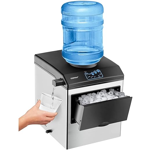 COSTWAY 2 in 1 Countertop Ice Maker Built-in Water Dispenser, 48LBS per Day, S/M/L Size Ice Cube, 5LBS Ice Storage Basket, Fast 6 Mins, Stainless Steel Ice Machine with Extendable Chilled Water Spout-Ruum Studio Home