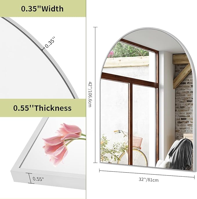 BEAUTYPEAK 32"x42" Arch Bathroom Mirror, Wall Mounted Vanity Metal Frame Mirror for Bedroom, Entryway, Living Room, Silver-Ruum Studio Home