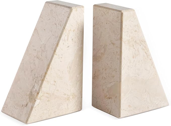 Marble Book Ends Decorative, Unique Bookends for Shelves, Bookends to Hold Heavy Books, Durable Book Holder Stopper for Home Office Desk Bookshelf Decoration, Turkey Natural Marble, Set of 2-Ruum Studio Home