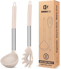 Silicone Pasta Fork and Ladle Spoon Set, Large Non Stick Kitchen Utensils for Cooking,Stirring,Serving Spaghetti, Soup, Sauce (KHAKI)-Ruum Studio Home