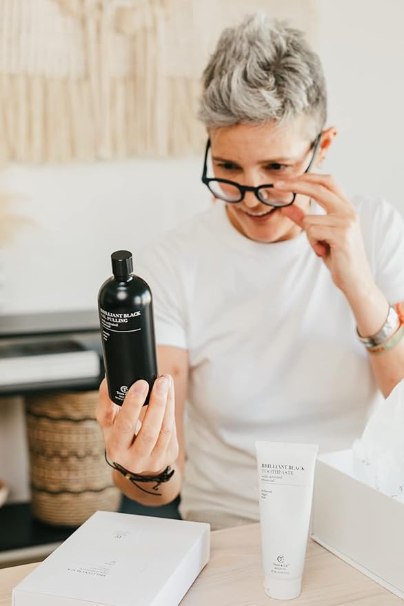 Terra & Co.® Brilliant Black® Oil Pulling Mouthwash | Natural Oil Rinse with Vitamin E for Strong Gums & Healthy Teeth | Fluoride-Free, Made in USA | 6.75 oz-Ruum Studio Home
