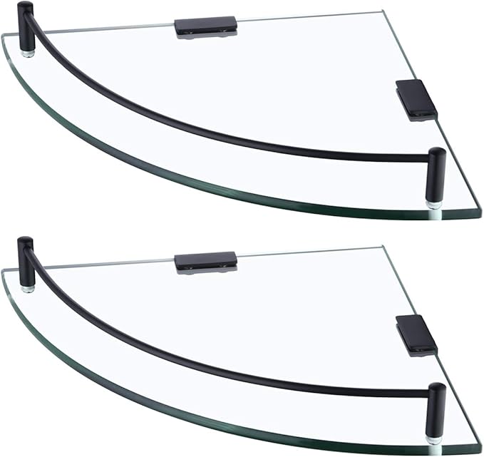 KES Bathroom Glass Corner Shelf Tempered Glass Shelf with Rail Wall Mount Corner Shelf SUS 304 Stainless Steel Matte Black 2 Pack, BGS2101A-BK-P2-Ruum Studio Home