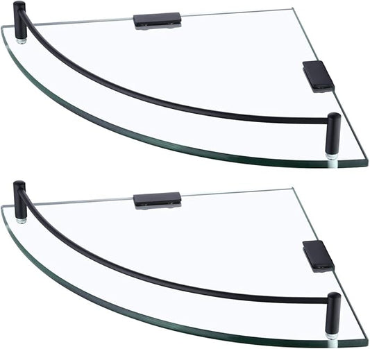 KES Bathroom Glass Corner Shelf Tempered Glass Shelf with Rail Wall Mount Corner Shelf SUS 304 Stainless Steel Matte Black 2 Pack, BGS2101A-BK-P2-Ruum Studio Home