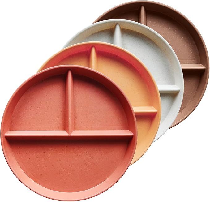 greenandlife 9 Inch 4PCS Unbreakable Portion Control Plates, Divided Plates for Kids Adults, Dishwasher & Microwave Safe Compartment Plate, Lightweight Reusable Wheat Straw Plate, BPA Free-Ruum Studio Home