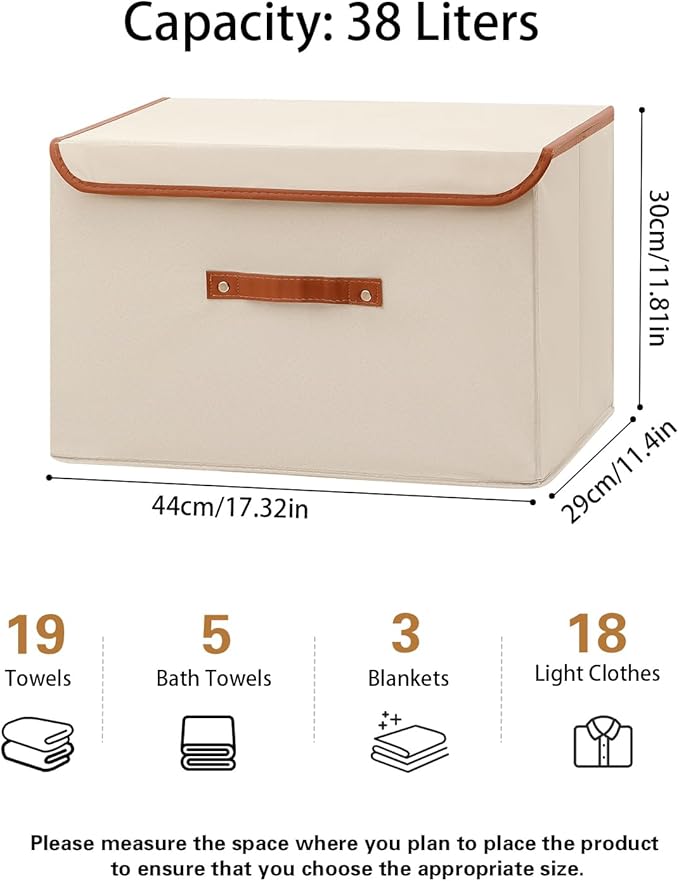 Tuza 2-Pack Large Fabric Storage Bins with Lids, Foldable Storage Boxes with Lids for Organizing, Decorative Storage Boxes with Handles for Home, Bedroom, Closet, Office(Khaki, Large)-Ruum Studio Home