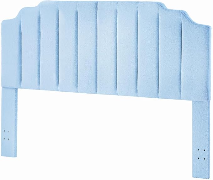 24KF Light Blue Teddy Fabric Tufted King Upholstered Headboard, Modern Vertical Channel Design California King Headboard with Stepped Silhouette Top Edge,6026-K-Teddy Light Blue-Ruum Studio Home