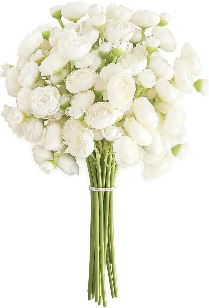 Floroom Ranunculus Artificial Flowers 18 Pcs Ivory Faux Silk Mini Ranunculus Bulk Fake Wedding Filler Flowers for DIY Bouquets, Centerpieces, Bridal Shower Decorations & Arrangements-Ruum Studio Home
