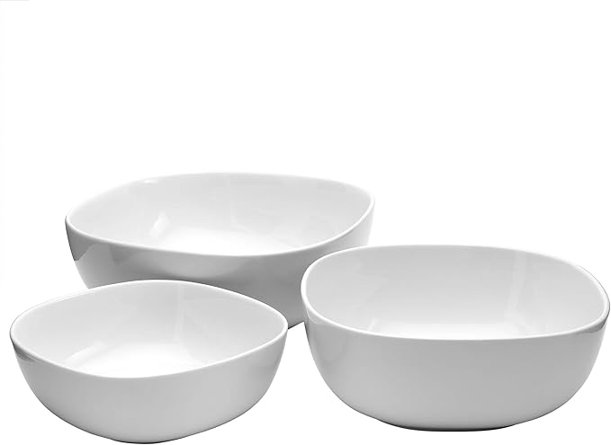 Denmark White Porcelain Chip Resistant Scratch Resistant Commercial Grade Serveware, 3 Piece Serving Bowl Set-Ruum Studio Home