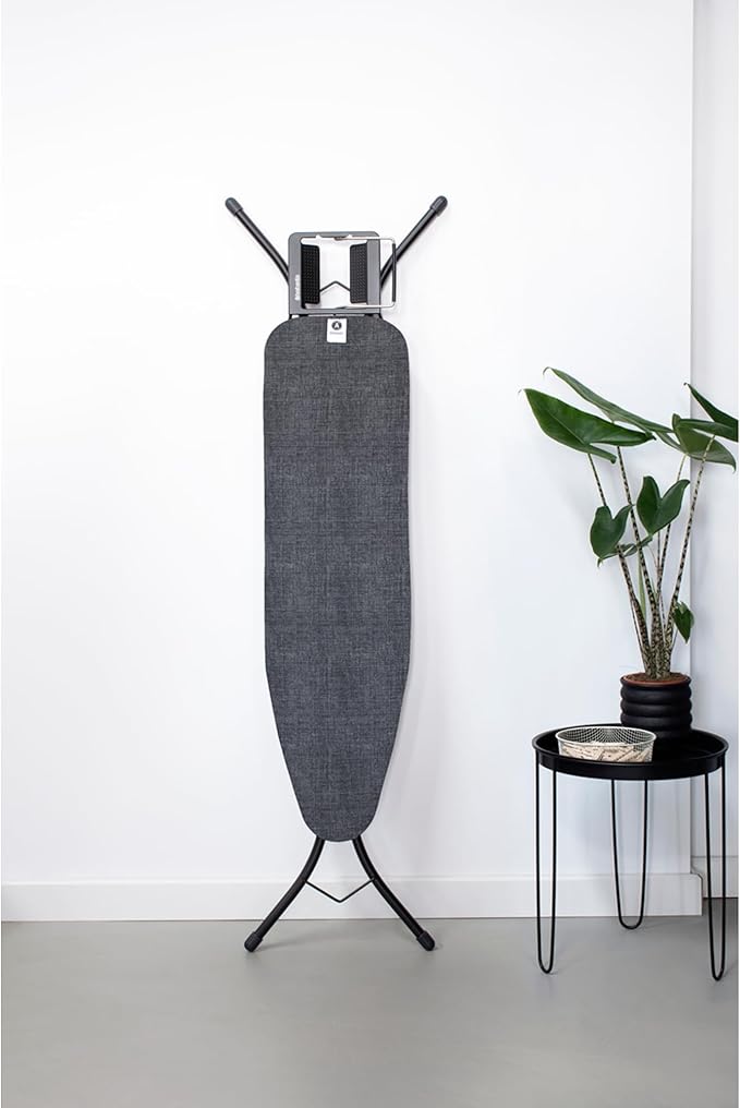 Brabantia Size A Compact Small Ironing Board (43x12 in) 7 Height Options, Adjustable Steam Iron Rest Holder (Denim Black) Non-Slip Feet, Anti-Collapse Child Locks-Ruum Studio Home