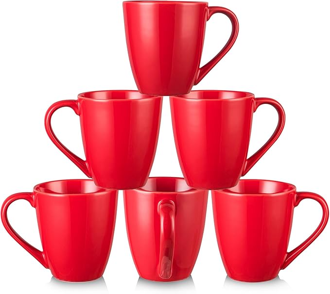 vicrays Coffee Mug Set, 12 Ounce, Ceramic Mug for Men, Women, Unique Glazed Mugs with Handle for Coffee, Tea, Milk, Cocoa, Cereal - Set of 6 Red-Ruum Studio Home