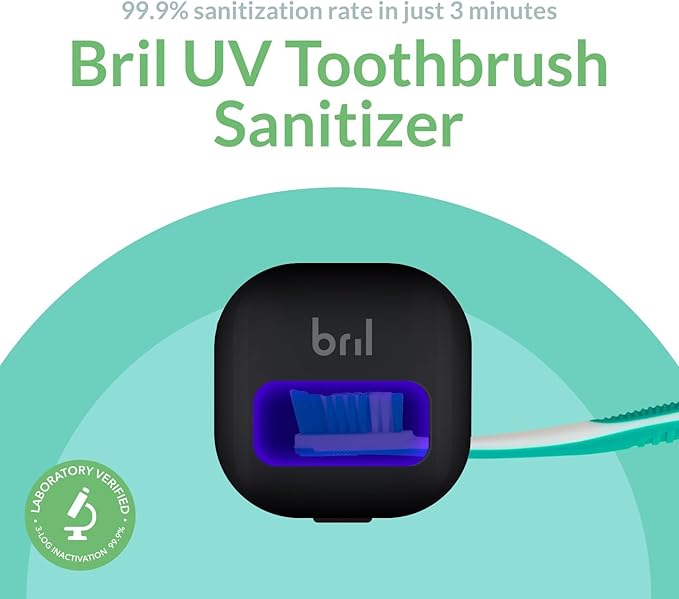 Bril UV-C Toothbrush Sanitizer and Holder, Portable Cleaner, Travel Cover, Magnetic Holder, and Rechargeable Case for Any Size Toothbrush, Black-Ruum Studio Home