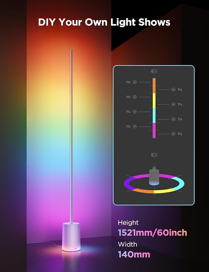 Govee Floor Lamp 2 with Matter, RGBIC, Warm Cool White LED, Alexa Compatible, 1725lm, Music Sync, Scene Modes, Smart Floor Lamp for Living Room, Bedroom, Silver(1 Pack)-Ruum Studio Home