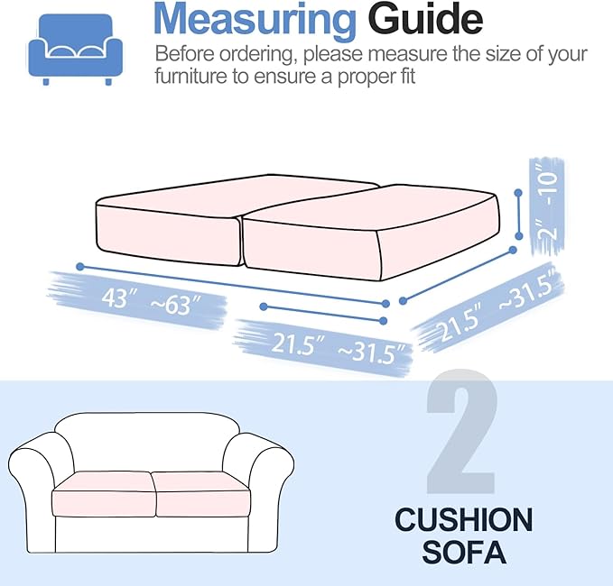 Couch Cushion Covers Individual Large Super Stretch Chenille (Softer Version) Sofa Cushion Covers, Couch Seat Covers Couch Slipcovers Furniture Protector (2PC, Pale Pink)-Ruum Studio Home