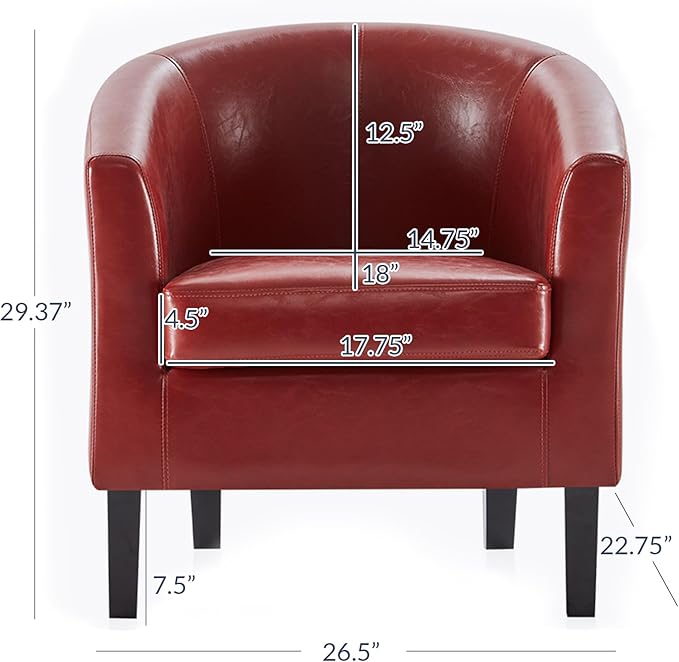 BELLEZE Accent Barrel Chair, Linen Round Chair Club Tub Sofa Corner Chair with Flared Legs and Cozy Soft Padding for Living Room Bedroom Waiting Room - Red-Ruum Studio Home