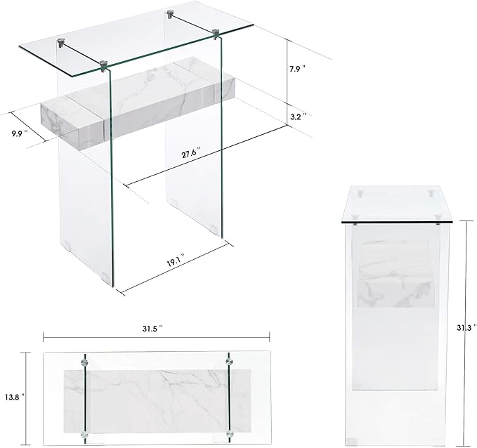 ivinta Glass Console Table with Storage, 31.5'' Modern Narrow Sofa Table with Storage Shelves for Living Room, Hallway, Foyer, Bedroom 5103 (White)-Ruum Studio Home