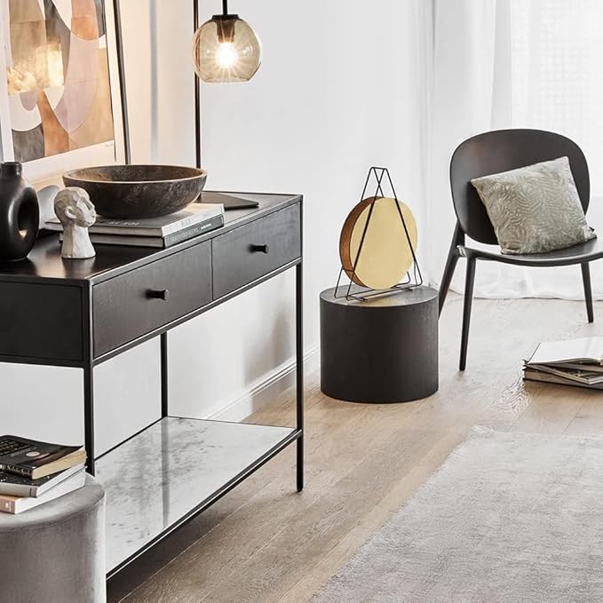 Nesting Coffee Table Set of 2, Modern Round Coffee Table with Non-Slip Feet, Wooden Circle Accent Tables for Small Spaces Living Room Bedroom Balcony Office Drum Side Table (Black)-Ruum Studio Home