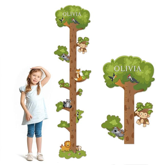 Wooden Surfboard Wall Decor Growth Chart,Tree Art Decor for Kids Room, Wood Tree Kids Sizing Chart, Height Board Cute Decor, Nursery Growth Chart Ruler Measuring Board for Boys Girls-Ruum Studio Home