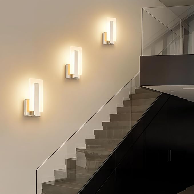 Joosenhouse LED Wall Sconce Set of 2, Hardwired Dimmable Wall Mounted Lights, Indoor Wall Lights for Hallway, Bedroom, Study, Living Room, 9.76 Inch Brushed Nickel Wall Sconce Lighting-Ruum Studio Home