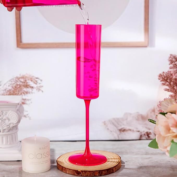 Ciaell 24 Pack Plastic Champagne Flutes - Hot Pink 6 Oz Disposable Champagne Glasses - Square Plastic Toasting Glasses for Party Birthday Anniversary Wedding-Ruum Studio Home