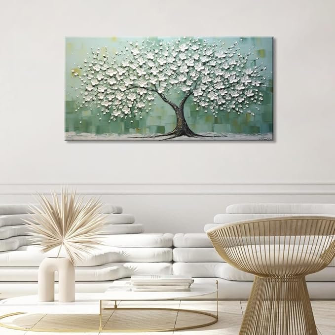 LASMOND Turquoise Tree of Life Wall Art for Living Room Canvas Prints Artwork Modern Abstract Bedroom Office Painting Decor (40x20 Inches)-Ruum Studio Home