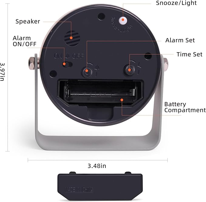 Analog Alarm Clock, Silent Non-Ticking Quartz Movement, Battery-Operated with Snooze & On-Demand Light, Easy to Set Gentle Wake Bedside Desk Clock, Ideal for Home, Travel, Office (Gray)-Ruum Studio Home