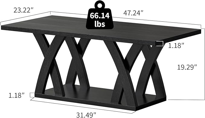 47” Wood Coffee Tables for Living Room Rustic Stands with Storage Shelf Black Coffee Tables for Living Room Farmhouse Center Stands with Shelf Farmhouse Rectangle Center Table-Ruum Studio Home