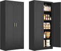 71" Tall Kitchen Pantry Cabinet, Pantry Storage Cabinet with Doors and Shelves, Metal Food Pantry Cabinets with Handles, Black Freestanding Cupboard for Living&Dining Room-Assemble Required-Ruum Studio Home