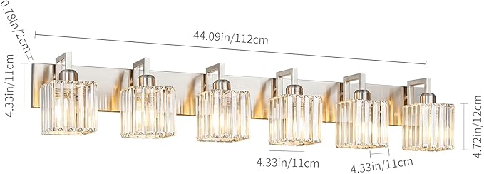 Modern Bathroom Vanity Light 6-Lights Brushed Nickel Vanity Light Crystal Wall Light Bathroom Light Fixtures-Ruum Studio Home