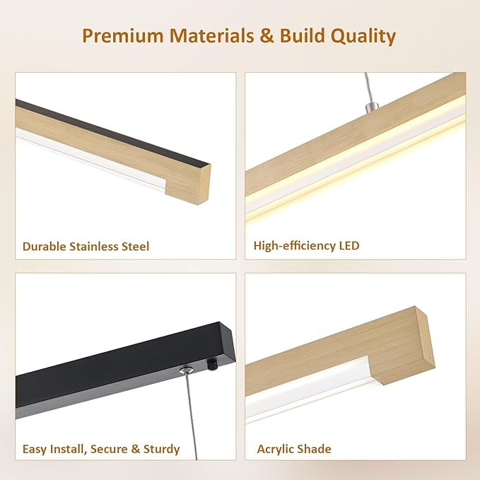 54" Linear Pendant Light Aluminum, 40W Gold Dimmable Kitchen Island Lighting with Remote & App Control, Adjustable CCT (3000K-6000K), Modern Chandelier for Home Office Dining Room Study-Ruum Studio Home