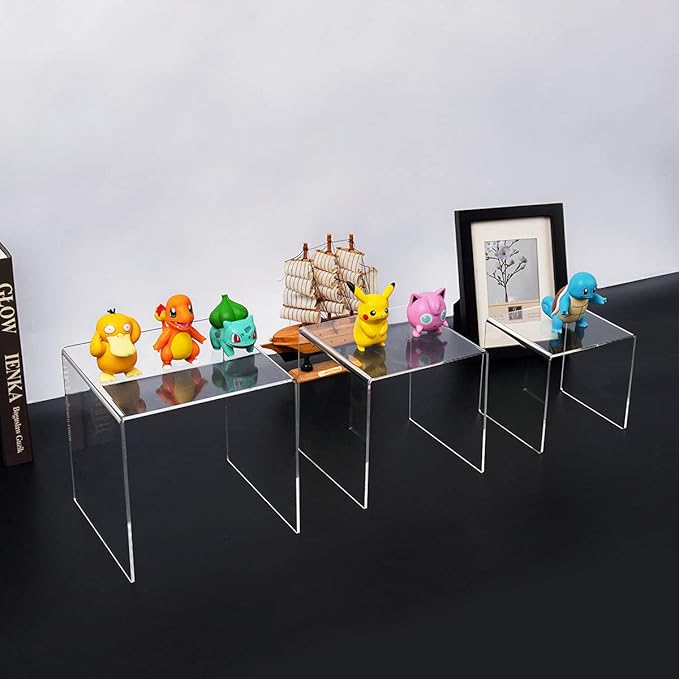 HIIMIEI Clear Acrylic Display Risers 2 Sets, 3-Tier Risers Stands Showcase for Amiibo Funko Pop Figures, Dessert, Jewelry-5"x6"x7"-Ruum Studio Home