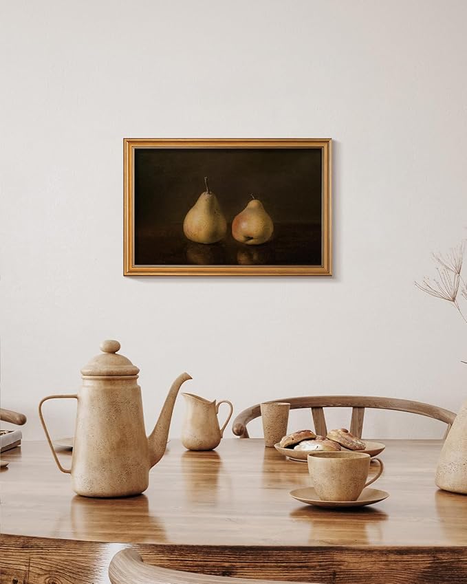 HUARCEY Gold Framed Vintage Wall Art for Living Room, Pear Fruits Painting Prints Shelf Decor for Kitchen, Aesthetic Bedroom Wall Art Decor, Christmas Gift for Friends or Family (Two Pears 16"x24")-Ruum Studio Home