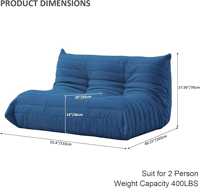 Luxury Sofa Couch Chair, Lazy Floor Seating, Fireside Bean Bag Chair, Ergonomic Tatami Sofa Lounger for Living Room, Bedroom, Office, Loveseat, Blue-Ruum Studio Home