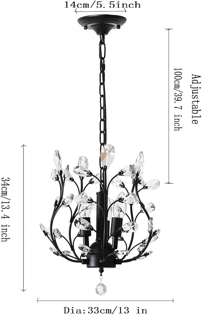 Ganeed Vintage K9 Clear Crystal Chandeliers,Ceiling Lighting,Pendant Lighting Flush Mounted Fixture with 3 Light for Living Room Dinning Room Restaurant Porch Hallway (Black)-Ruum Studio Home