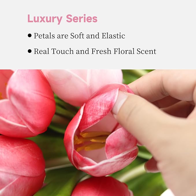 Buart Artificial Tulip in Bulk for Home Kitchen Wedding Bridal Bouquet,Fake Flowers for Valentine's Day Mother's Day Easter Table Centerpieces Decorations(Large Size,Multi Pink,Real-Touch,12pcs)-Ruum Studio Home