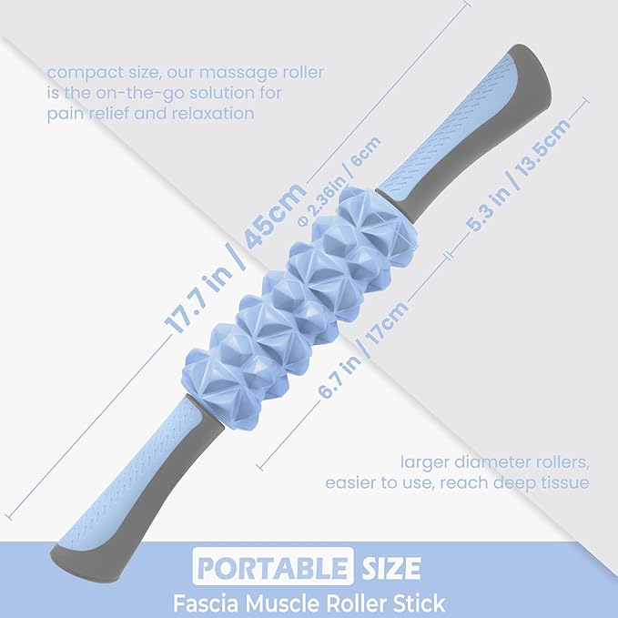 KITWILD Muscle Roller Stick, Massage Roller Stick for Athletes, Body Massage Stick for Muscles Deep Tissue, Muscle Relaxation Roller for Physical Therapy, Myofascial Release, and Yoga Therapy, Blue-Ruum Studio Home