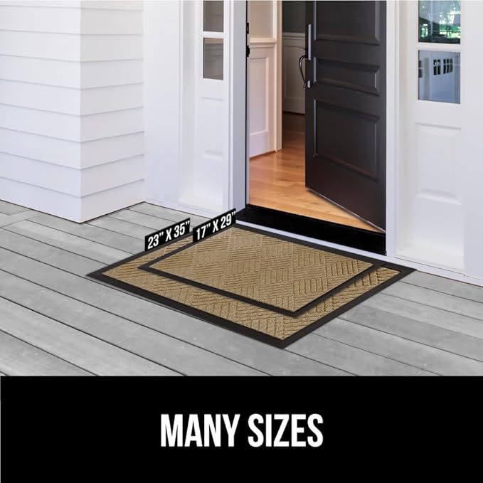 GORILLA GRIP 100% Waterproof All-Season WeatherMax Doormat US Designed Natural Rubber, Stain and Fade Resistant, Low Profile Indoor Outdoor Door Mats, Easy Clean Patio Mat, 23x35, Beige Diamond-Ruum Studio Home