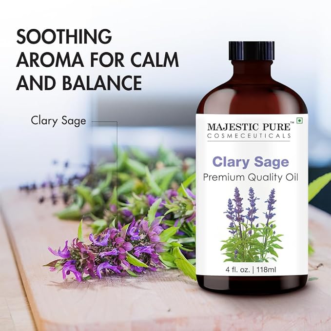 Majestic Pure Clary Sage Essential Oil with Glass Dropper - Huge 4 Fl Oz - 100% Pure and Natural Clary Sage Oil - Premium Grade Essential Oils for Diffuser, Aromatherapy, Soap and Candle Making-Ruum Studio Home
