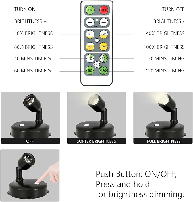 Cordless Spotlight Battery Operated, LED Plant Light, Dimmable Accent Light with Remote, Indoor Display Up Lighting for Picture Photo Tree Dartboard Wall Decor Painting Artwork Portrait-Ruum Studio Home