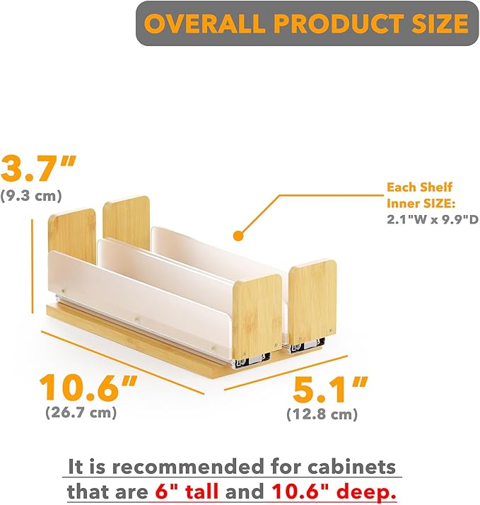 SpaceAid Bamboo Pull Out Spice Rack Organizer for Cabinet, Heavy Duty Slide Out Seasoning Kitchen Pantry Sliding Vertical Organization, 5.1" Wide, 2 Drawers(2" Wide), 1-Tier, Natural-Ruum Studio Home