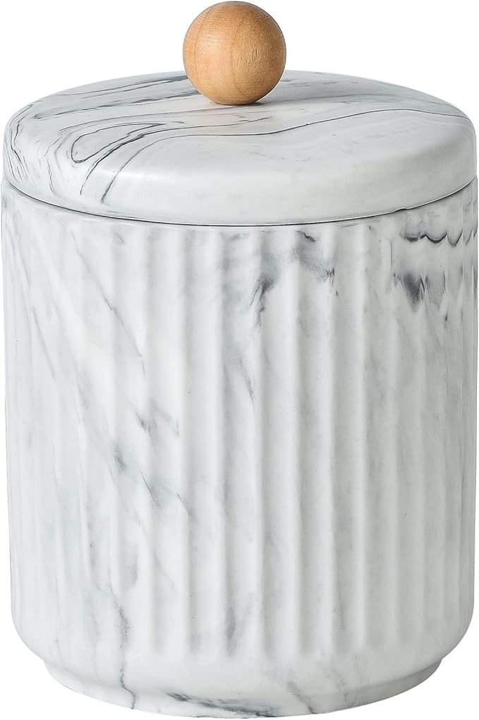 Bathroom Canister with Lid Qtip Holder Dispenser Jar Storage Organizer for Bathroom, Bedroom, Vanity, Kitchen Cabinet-Ruum Studio Home
