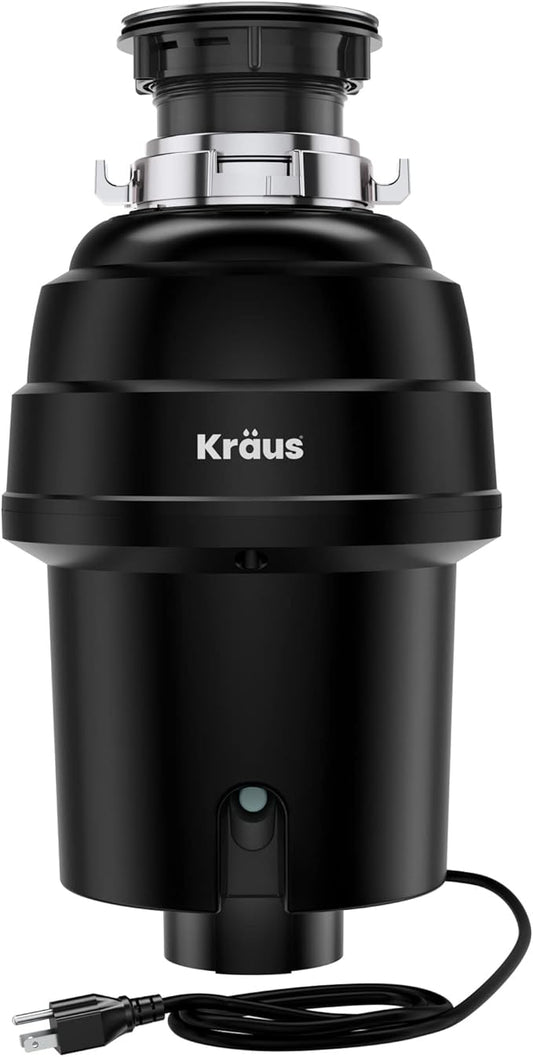 KRAUS WasteGuard 1 HP Ultra-Quiet Garbage Disposal with Quick Connect, Kitchen Sink Drain Cover, Power Cord and Flange Included, KWD100-100MBL-Ruum Studio Home